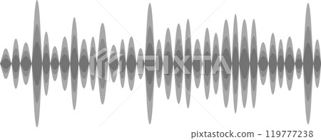 Abstract illustration of a sound wave, visualized as oscillating lines on a white background, representing audio signals, music, or sound effects 119777238