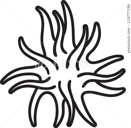 This vector illustration features a black and white line art drawing of a sea anemone, perfect for nature and marine life designs This vector illustration features a black and white line art drawing of a sea anemone, perfect for nature and marine life designs 119777286