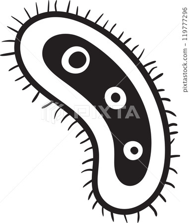 Black and white drawing of a paramecium swimming gracefully, displaying delicate cilia, perfect for educational purposes 119777296