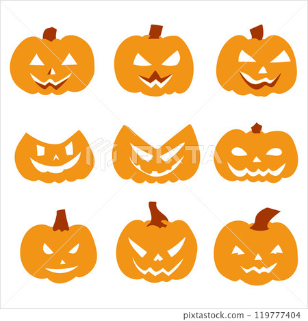 Set of cute orange pumpkins. Vector illustration. 119777404