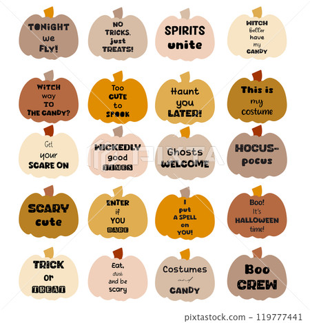 Set of Halloween theme quotes. Vector design elements. Set of Halloween theme quotes. Vector design elements. 119777441