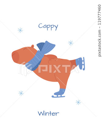 Winter greeting card with capybara and warm wishes 119777460