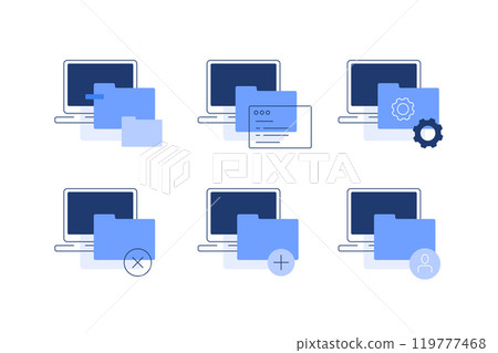 PC and folders,Set of simple flat illustrations,Digital data PC and folders,Set of simple flat illustrations,Digital data 119777468