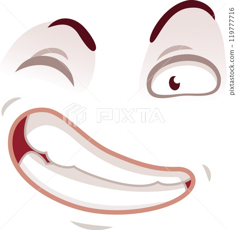 Mischievous face winks and smiles playfully, exuding joy and humor. Isolated on white, it adds whimsy to any project Mischievous face winks and smiles playfully, exuding joy and humor. Isolated on white, it adds whimsy to any project 119777716