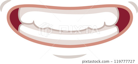 Big, joyful smile with teeth and tongue against a white background radiates happiness and fun, perfect for conveying delight and bliss Big, joyful smile with teeth and tongue against a white background radiates happiness and fun, perfect for conveying delight and bliss 119777727