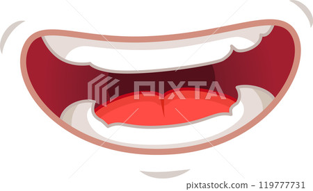 Cartoon illustration of a big toothy mouth smiling and laughing, ideal for concepts involving happiness, fun and amusement Cartoon illustration of a big toothy mouth smiling and laughing, ideal for concepts involving happiness, fun and amusement 119777731