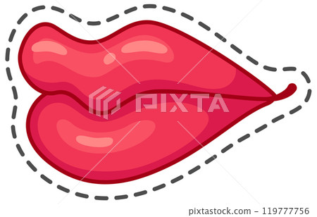 Cartoon drawing of red lips with dashed line around them representing a concept of love, romance, kissing and valentine s day Cartoon drawing of red lips with dashed line around them representing a concept of love, romance, kissing and valentine s day 119777756