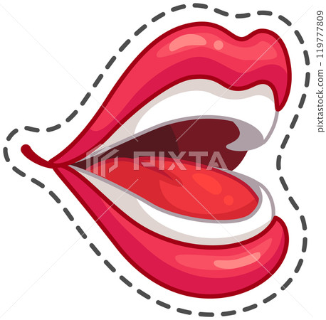 Sexy woman s mouth with red lipstick, playfully showing tongue. Glamorous and sensual, perfect for fun design projects. Ideal for valentine s day or pop art themes Sexy woman s mouth with red lipstick, playfully showing tongue. Glamorous and sensual, perfect for fun design projects. Ideal for valentine s day or pop art themes 119777809