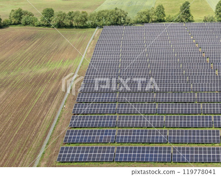 Aerial view of a solar farm, renewable energy and photovoltaic technology 119778041