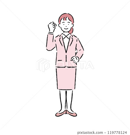A woman in a suit that makes a guts pose 119778124