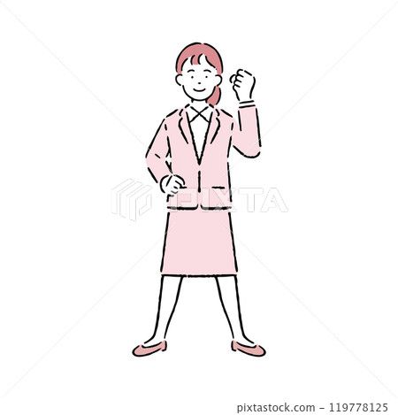 A woman in a suit that makes a guts pose 119778125