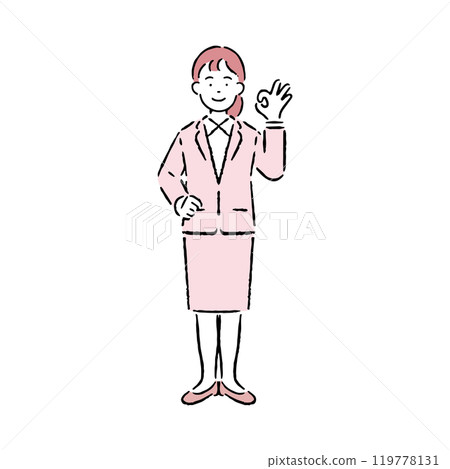 A woman in a suit making an OK sign 119778131