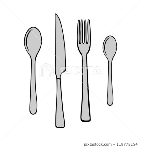 Vector hand drawn doodle sketch colored cutlery Vector hand drawn doodle sketch colored cutlery 119778154