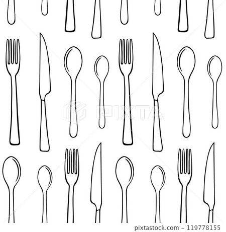 Vector seamless pattern of hand drawn cutlery Vector seamless pattern of hand drawn cutlery 119778155