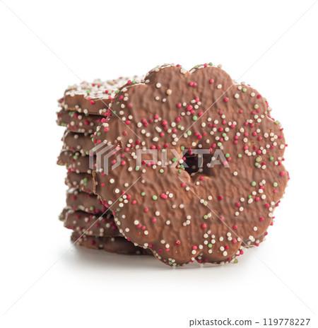 Sweet cookies in the shape of a flower. Tasty biscuits isolated on white background. Sweet cookies in the shape of a flower. Tasty biscuits isolated on white background. 119778227