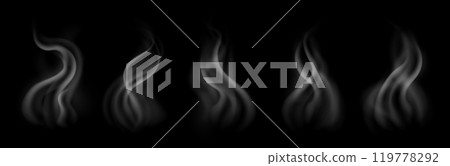 Hot food steam, collection of vapor effects from heated tea or coffee. 119778292