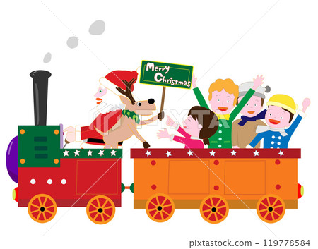 Santa Claus and his reindeer are delivering presents on Christmas Day. 119778584