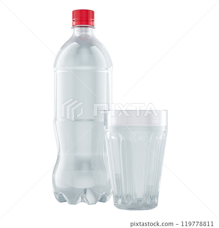 Water Bottle and glass full of water, 3D rendering 119778811