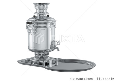 Samovar on a tray, 3D rendering Samovar on a tray, 3D rendering 119778816