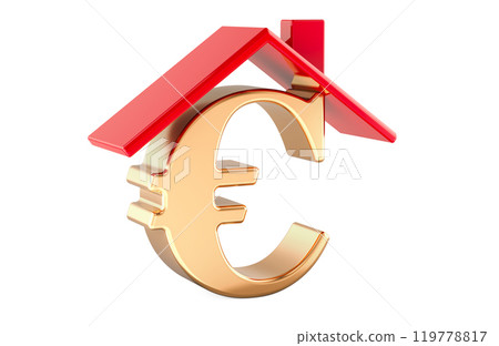Euro symbol under House Roof, 3D rendering Euro symbol under House Roof, 3D rendering 119778817