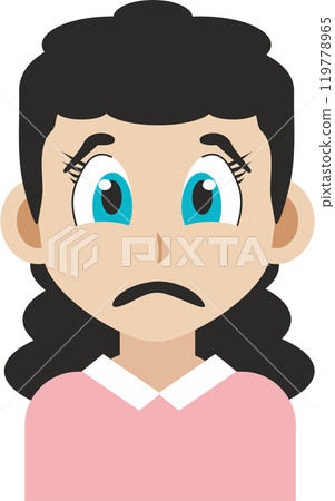 Japanese manga style illustration of a sad face young adult girl front view. 119778965