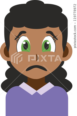 Japanese manga style illustration of a sad face young adult african american girl front view Japanese manga style illustration of a sad face young adult african american girl front view 119778972