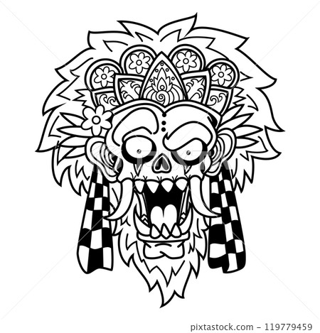 tattoo style black and white illustration of a skull art. Hand drawn skull tattoo. line drawing coloring book vector. 119779459