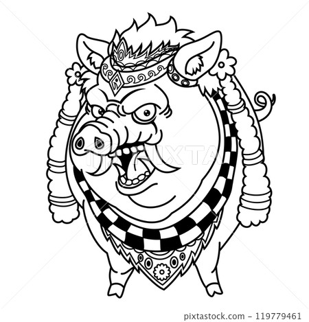 tattoo style black and white illustration of a pig art. Hand drawn pig tattoo. line drawing coloring book vector. 119779461