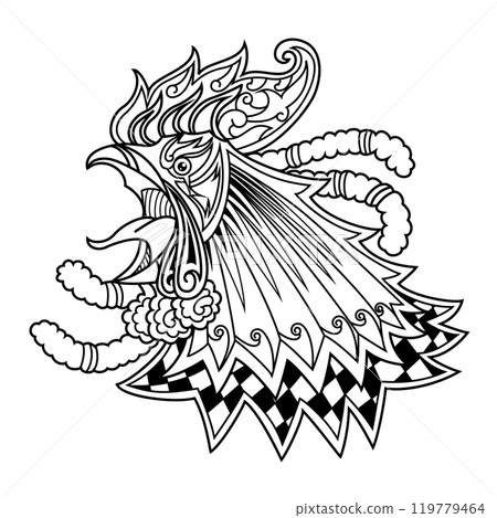 tattoo style black and white illustration of a rooster art. Hand drawn rooster tattoo. line drawing coloring book vector. 119779464