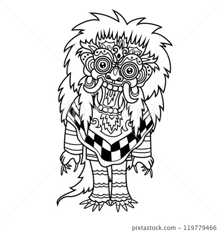 tattoo style black and white illustration of a barong bali art. Hand drawn barong bali tattoo. line drawing coloring book vector. 119779466