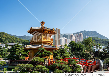 Golden pagoda of Nan lian garden in Hong Kong city Golden pagoda of Nan lian garden in Hong Kong city 119779689