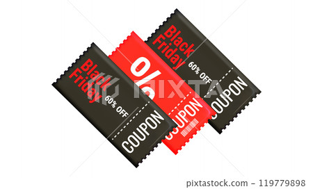Black Friday Discount Coupons voucher in 3d. Gift coupon. Online store design promotion marketing. Isolated element. Vector illustration. Black Friday Discount Coupons voucher in 3d. Gift coupon. Online store design promotion marketing. Isolated element. Vector illustration. 119779898