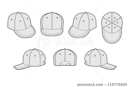 Set of Hip-Hop Trucker Cap Hat. Summer Head Fashion accessory clothing technical illustration. Vector headgear Set of Hip-Hop Trucker Cap Hat. Summer Head Fashion accessory clothing technical illustration. Vector headgear 119779899