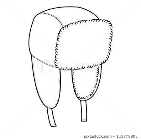 Trapper Hat, Ushanka Aviator Winter Head Fashion accessory cap with fur clothing technical illustration. Vector headgear 119779903