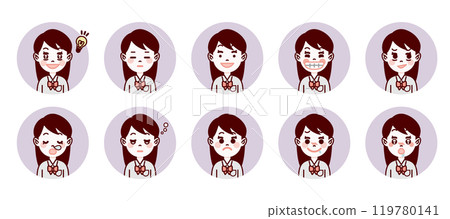 Student/high school girl facial expression icon set (funny facial expressions) 119780141