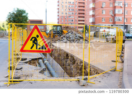 sign tube dig construction system water pipe trench work underground drainage sewage ground hole sewer sign tube dig construction system water pipe trench work underground drainage sewage ground hole sewer 119780300