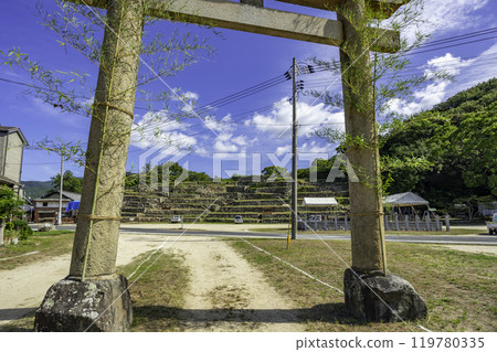 Shodoshima: The Torii gates of Hamamatsu Shrine and the Ikeda Tower, Shodoshima Town, Kagawa Prefecture Shodoshima: The Torii gates of Hamamatsu Shrine and the Ikeda Tower, Shodoshima Town, Kagawa Prefecture 119780335