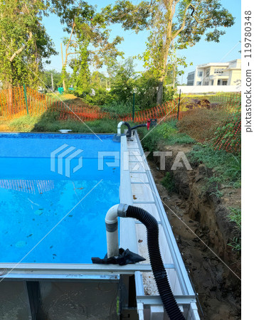 Swimming pool will be constructed in backyard of near it house ground Swimming pool will be constructed in backyard of near it house ground 119780348