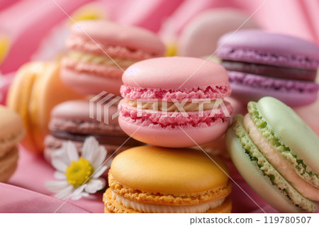 Delicious sweet colorful macarons delicious traditional french cookies AI Generation Delicious sweet colorful macarons delicious traditional french cookies AI Generation 119780507