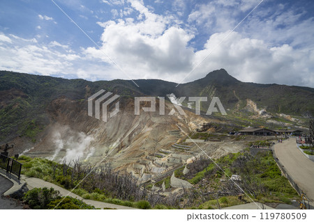 靜岡縣箱根町大涌谷和蘆之湖的夏日風景 119780509