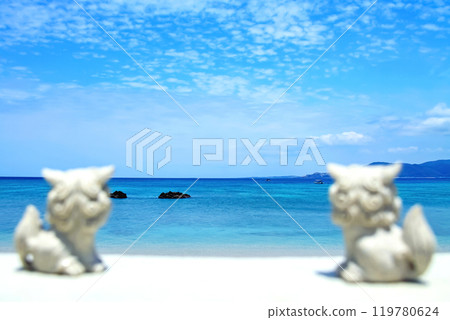 Okinawa's blue sea and shisa 119780624