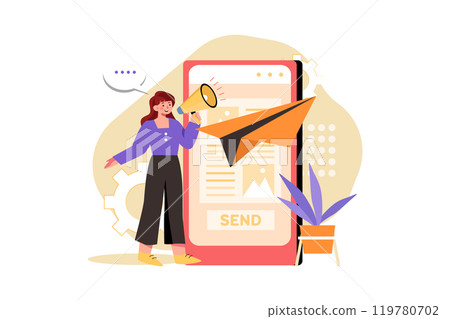 Email Email Marketing Illustration concept. Flat illustration isolated on white backgroundMarketing Illustration concept. Flat illustration isolated on white background 119780702