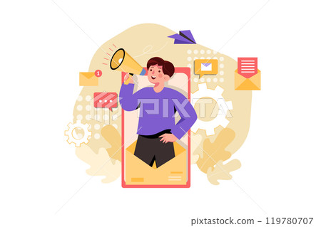 Email Email Marketing Illustration concept. Flat illustration isolated on white backgroundMarketing Illustration concept. Flat illustration isolated on white background 119780707