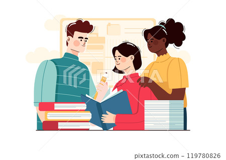 Multi-ethnic students working together Multi-ethnic students working together 119780826
