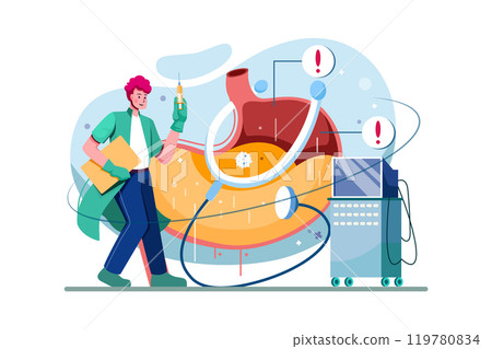 The doctor examines the disease and treats the stomach 119780834