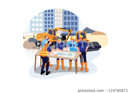 The construction team working on a new project The construction team working on a new project 119780871