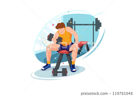 Man lifting weights in the gym Man lifting weights in the gym 119781048
