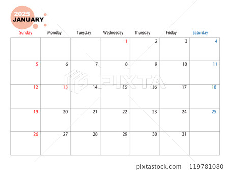 Simple 2025 calendar, January Simple 2025 calendar, January 119781080
