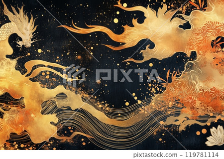 Gold, black and red Japanese pattern background image "AI generated image" Gold, black and red Japanese pattern background image "AI generated image" 119781114