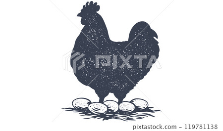Chicken, hen with nest, eggs. Vintage retro print, chicken eggs sketch ink pencil style drawing, engrave old school. Sketch artwork silhouette chicken with nest, eggs. Vector Illustration Chicken, hen with nest, eggs. Vintage retro print, chicken eggs sketch ink pencil style drawing, engrave old school. Sketch artwork silhouette chicken with nest, eggs. Vector Illustration 119781138